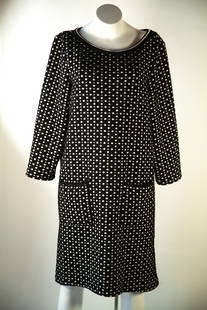 Max Studio Black and White Dress Size Large: Max Studio Dress Max Studio dress provides elegance and practicality with its black color, white polka dot and diamond pattern, and two front pockets. Enjoy the lasting comfort of its long sleeve