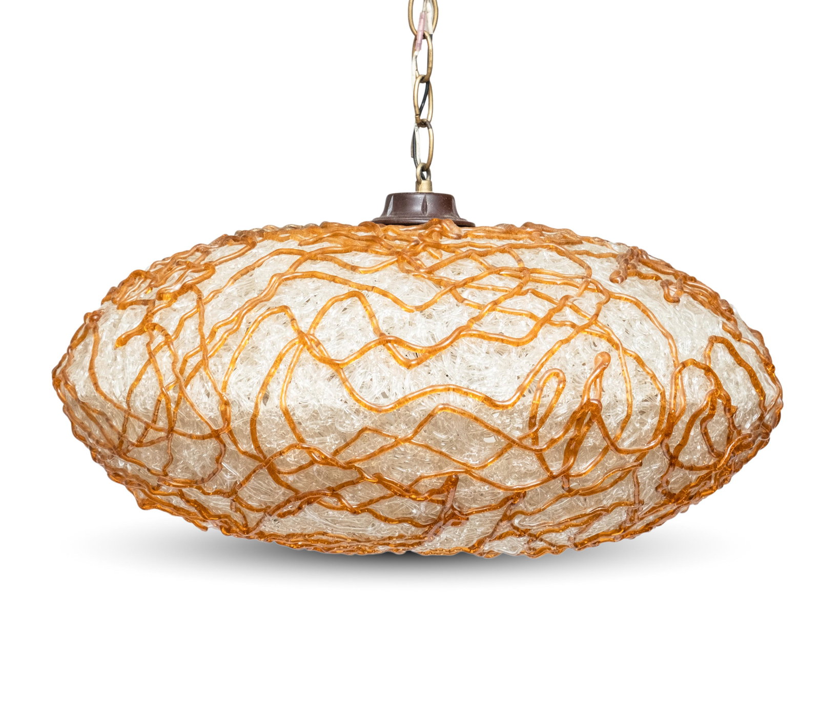 Mid Century Spaghetti Spun Lucite Hanging Ceiling Light 9"H x 20" Diameter approx (1 of 6)