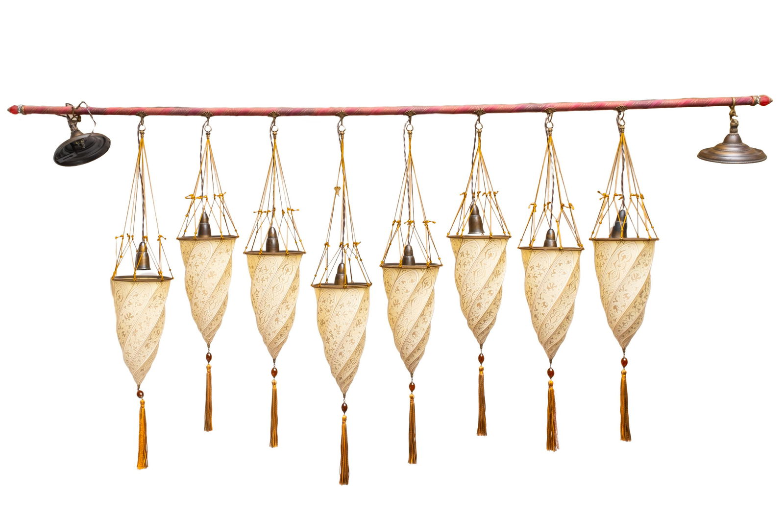 Rare Mariano Fortuny Vintage Cesendello Silk 8 Lamp on Rod Ceiling Lamp (1 of 10)