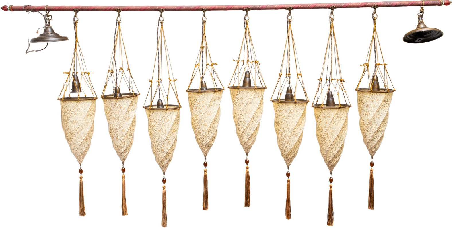 Rare Mariano Fortuny Vintage Cesendello Silk 8 Lamp on Rod Ceiling Lamp (1 of 10)