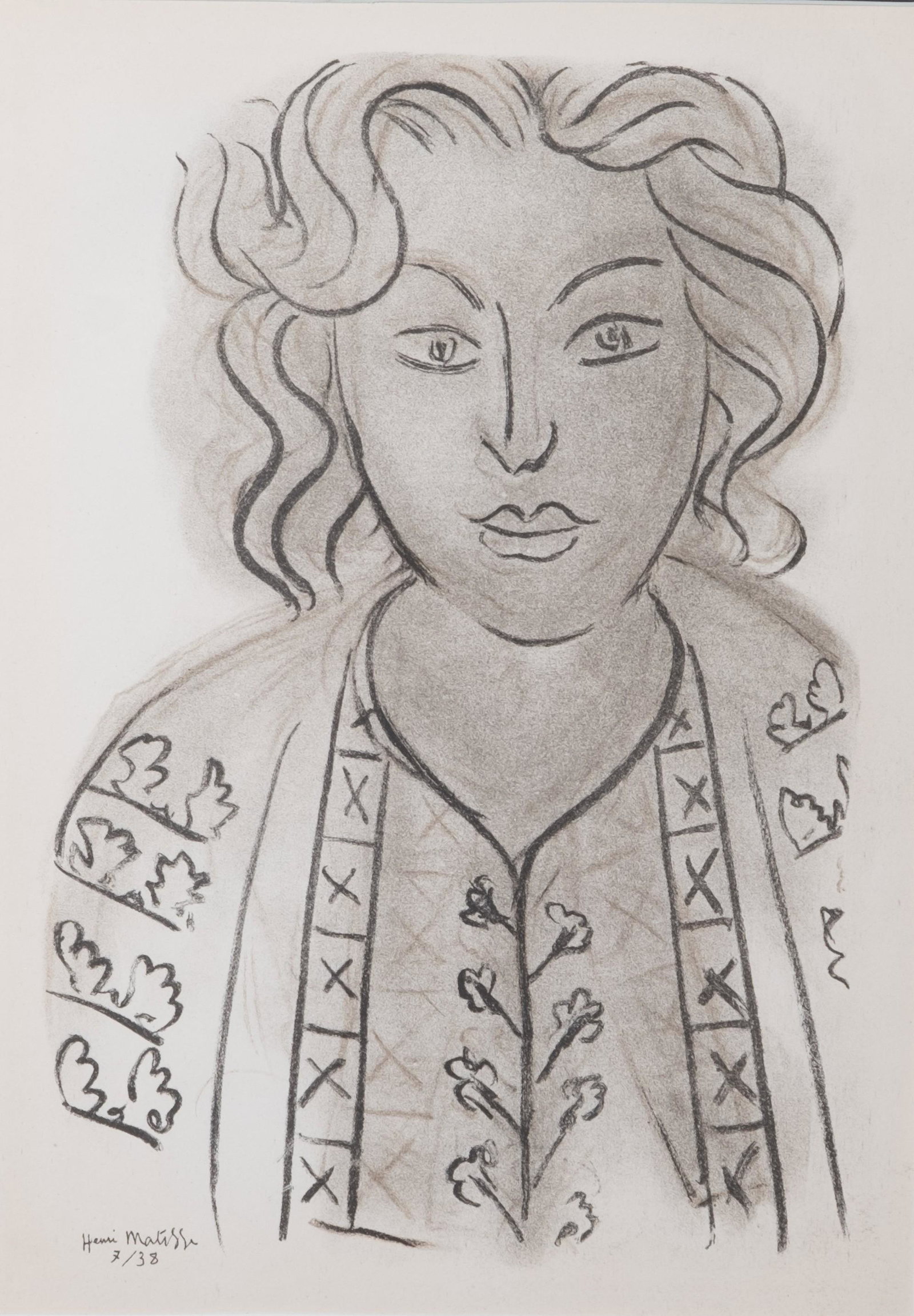 Signed and Dated Henri Matisse: Signed and Dated Henri Matisse . It looks like its a crayon drawing even under magnification but we think its a print or litho. Signed Henri Matisse with signature and the date "7/38" Note: 