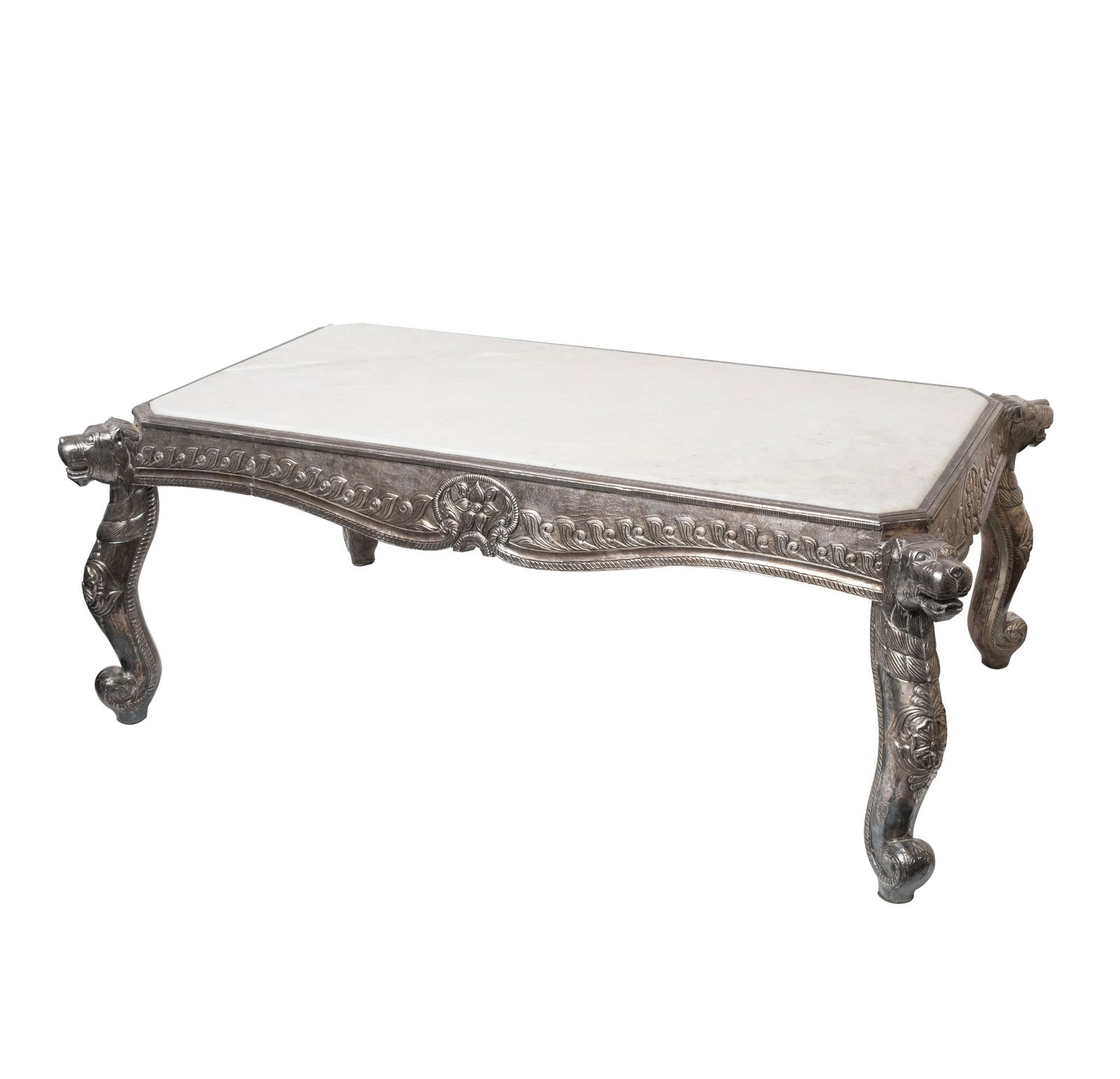 Palace Center table silver over ornate carved wood with Marble Top (1 of 13)