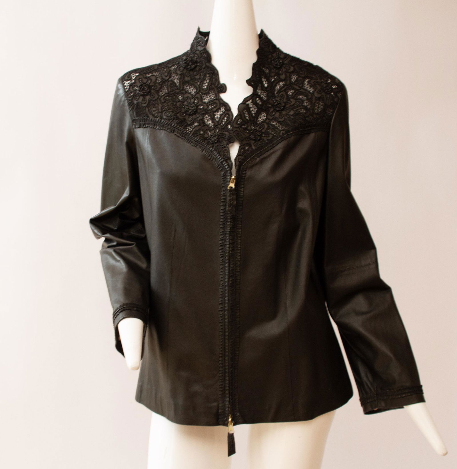 Marina Rinaldi Designer Womens Leather Jacket with Zipper Closure : Length 26", Chest 43", Sleeve (1 of 12)