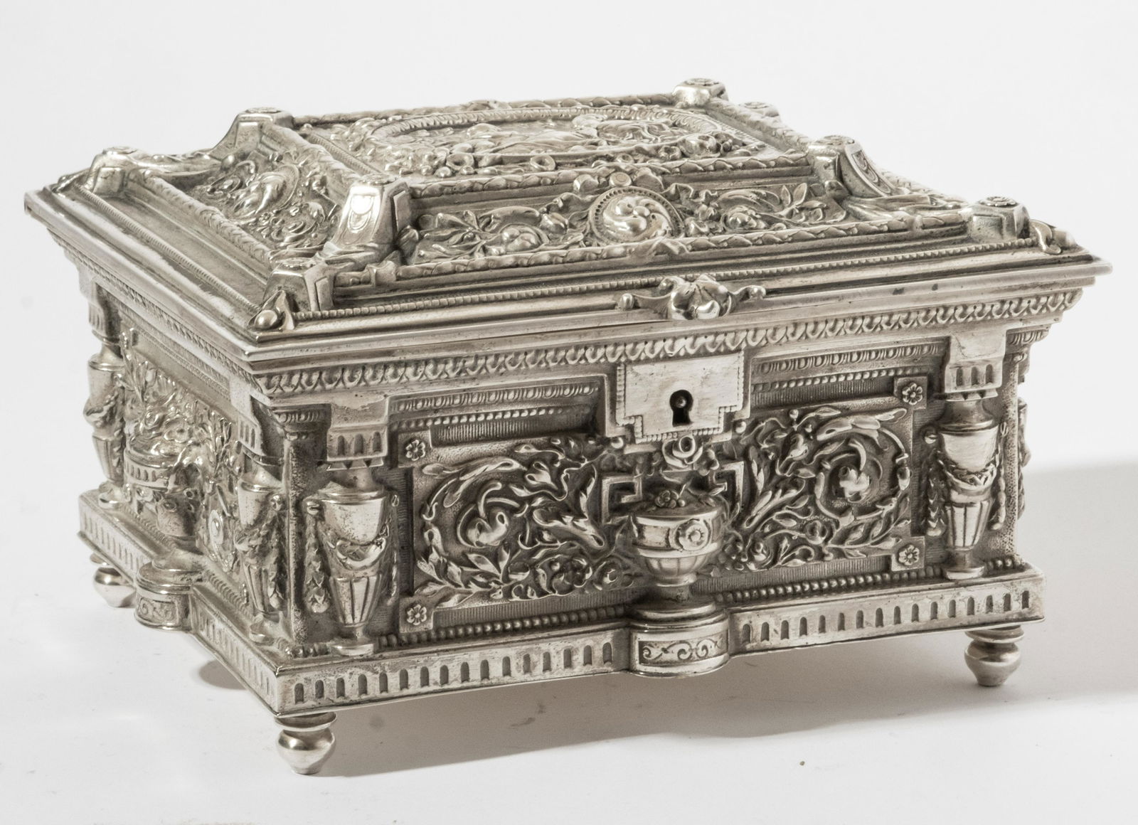 Jewelry Casket / Box Antique Silvered on bronze 4.5"H x 7.5"W x 6.25"D (1 of 8)