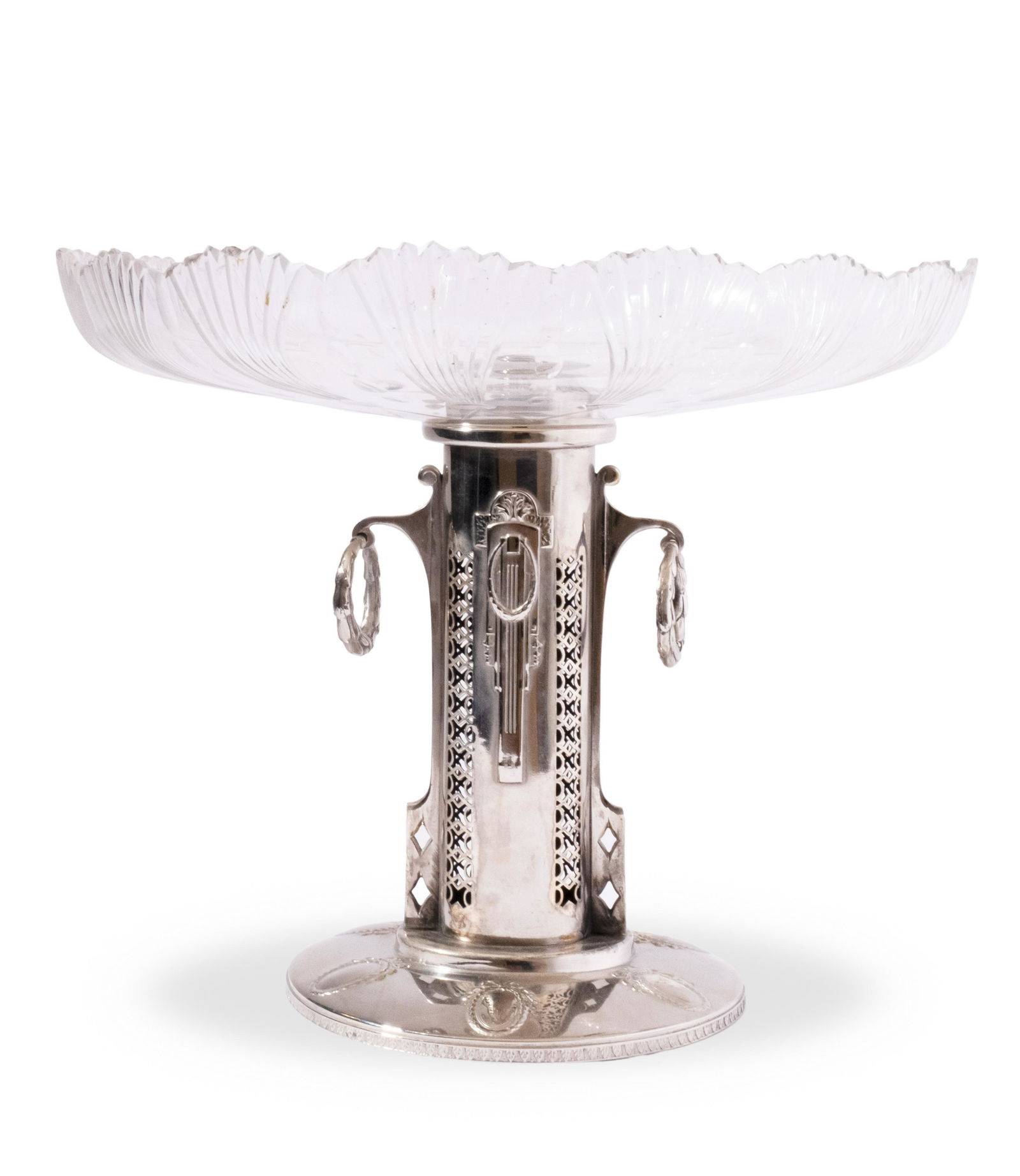 Antique Silver Plate Jugenstil Cut Glass Tazza Circa 1910 probably Austrian 10"H x 11.5" dia (1 of 7)