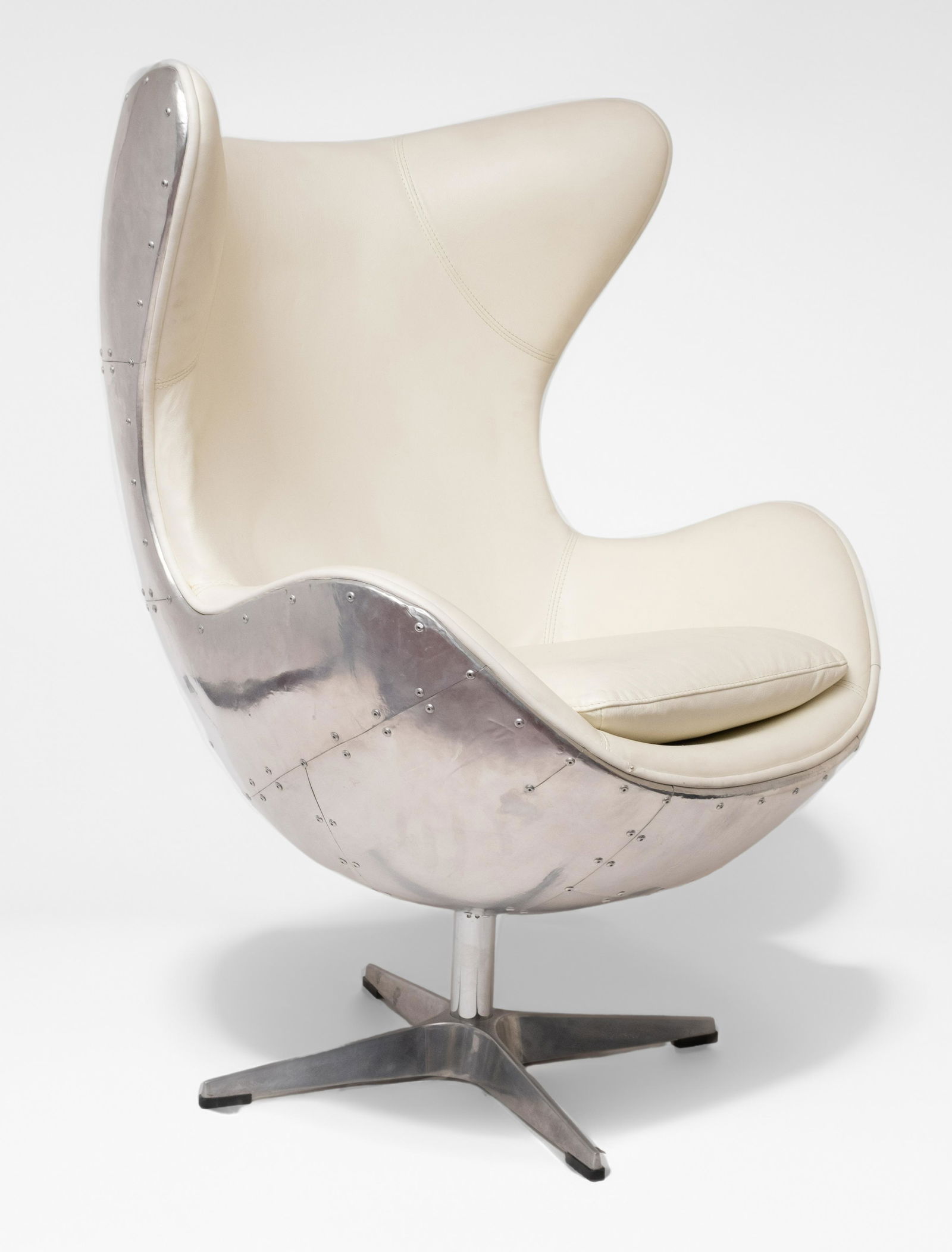 Arne Jacobsen Danish Inspired Modernist leather with riveted aircraft aircraft style aluminum metal (1 of 5)