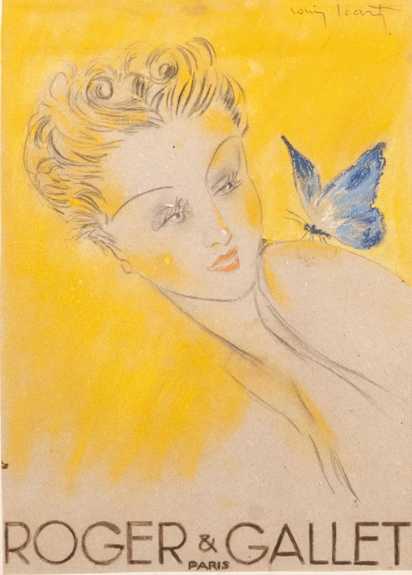 RARE Louis Icart original signature pastel and crayon drawing painting. Original design artwork for (1 of 11)