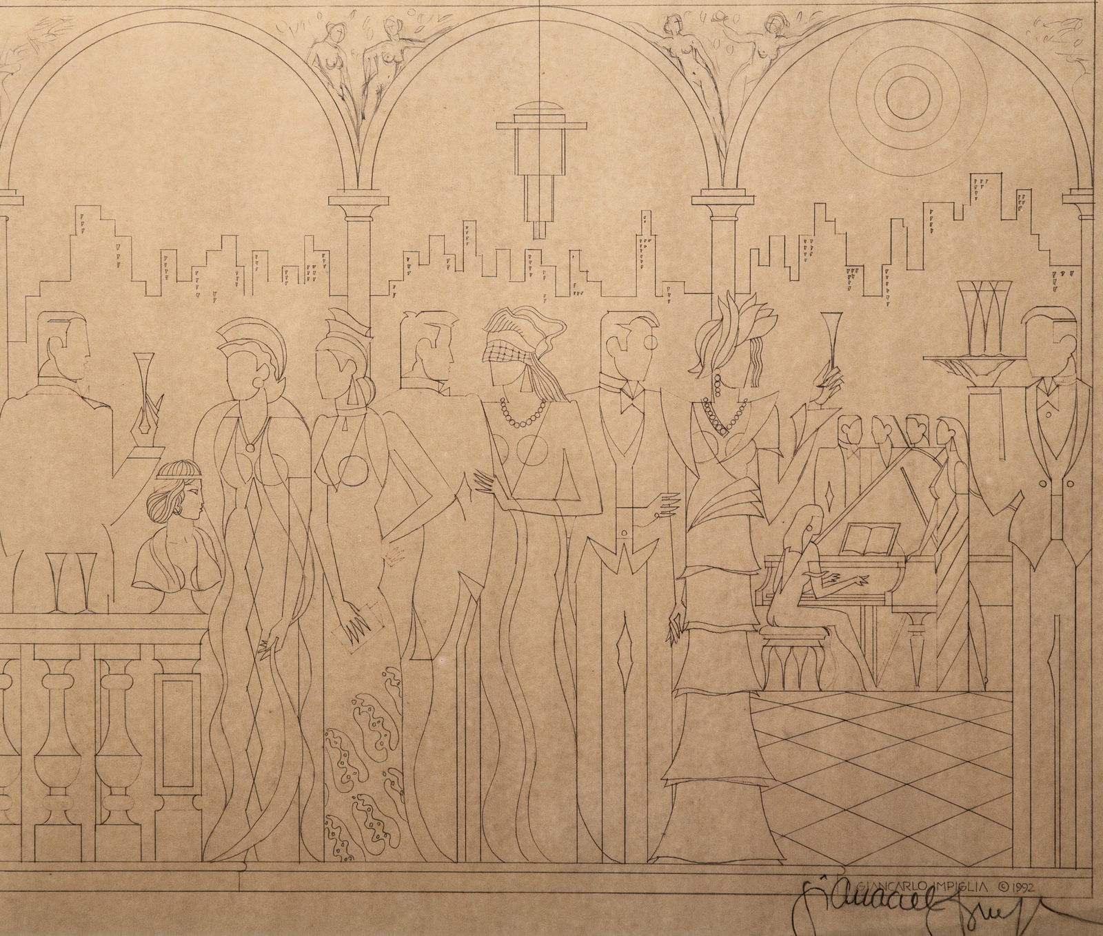 Giancarlo Impiglia Pencil Signed Pencil Drawing framed 26" x 29" (1 of 4)