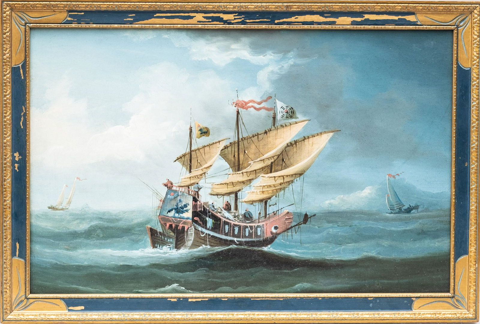 Chinese Export Ships at Sea Oil on Canvas Painting (1 of 7)