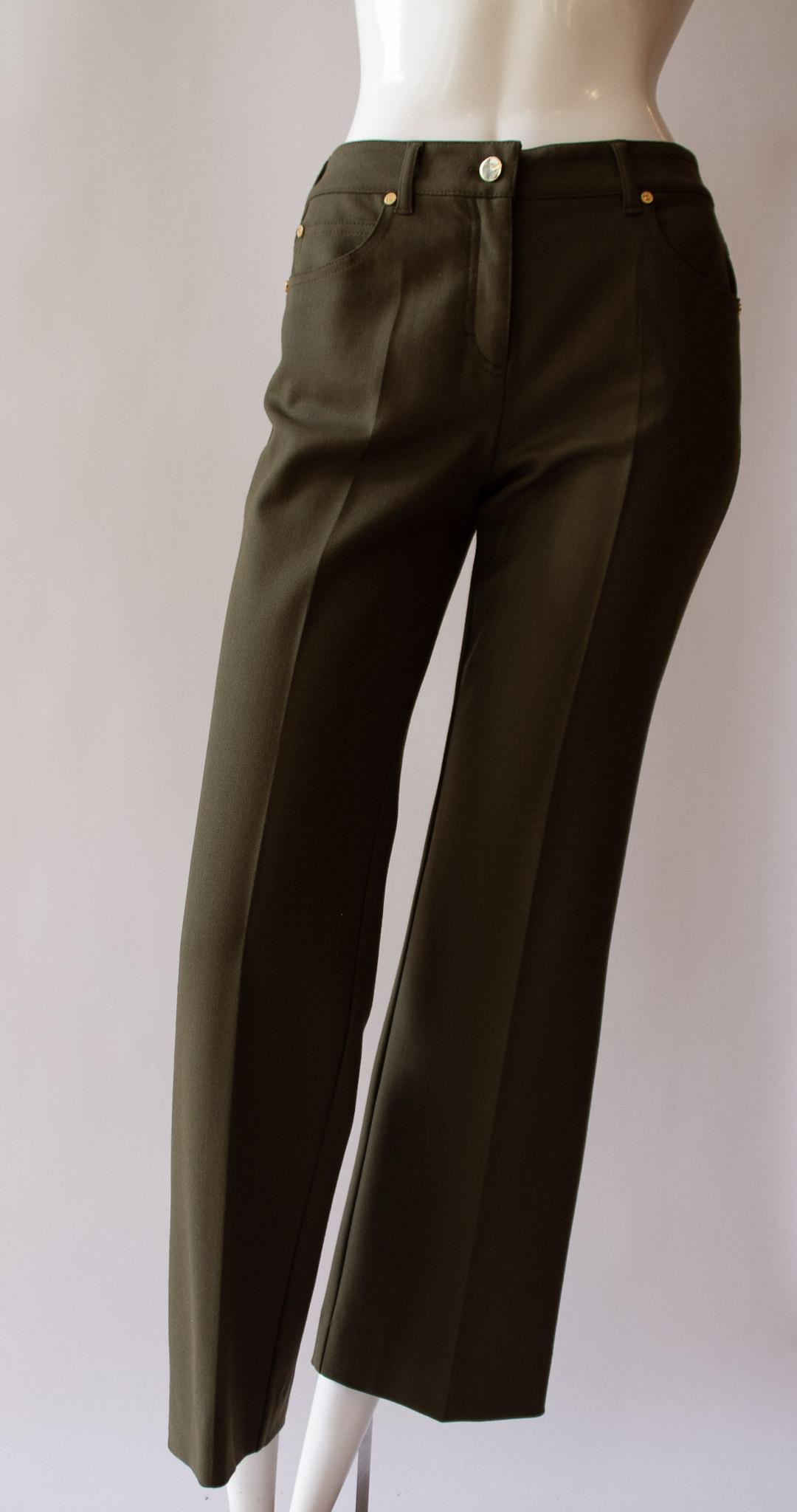 Escada Womens Green Designer Fashion Pant with Gold Tone Hardware Size 34 (1 of 9)