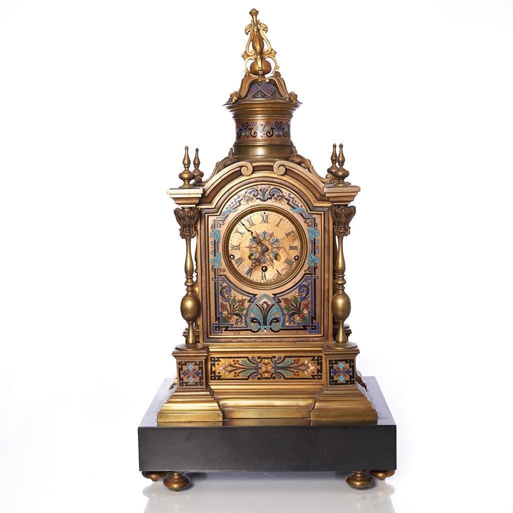 27" 19th Century Bronze and Champleve Enamel Multi chime Mantle Clock (1 of 17)