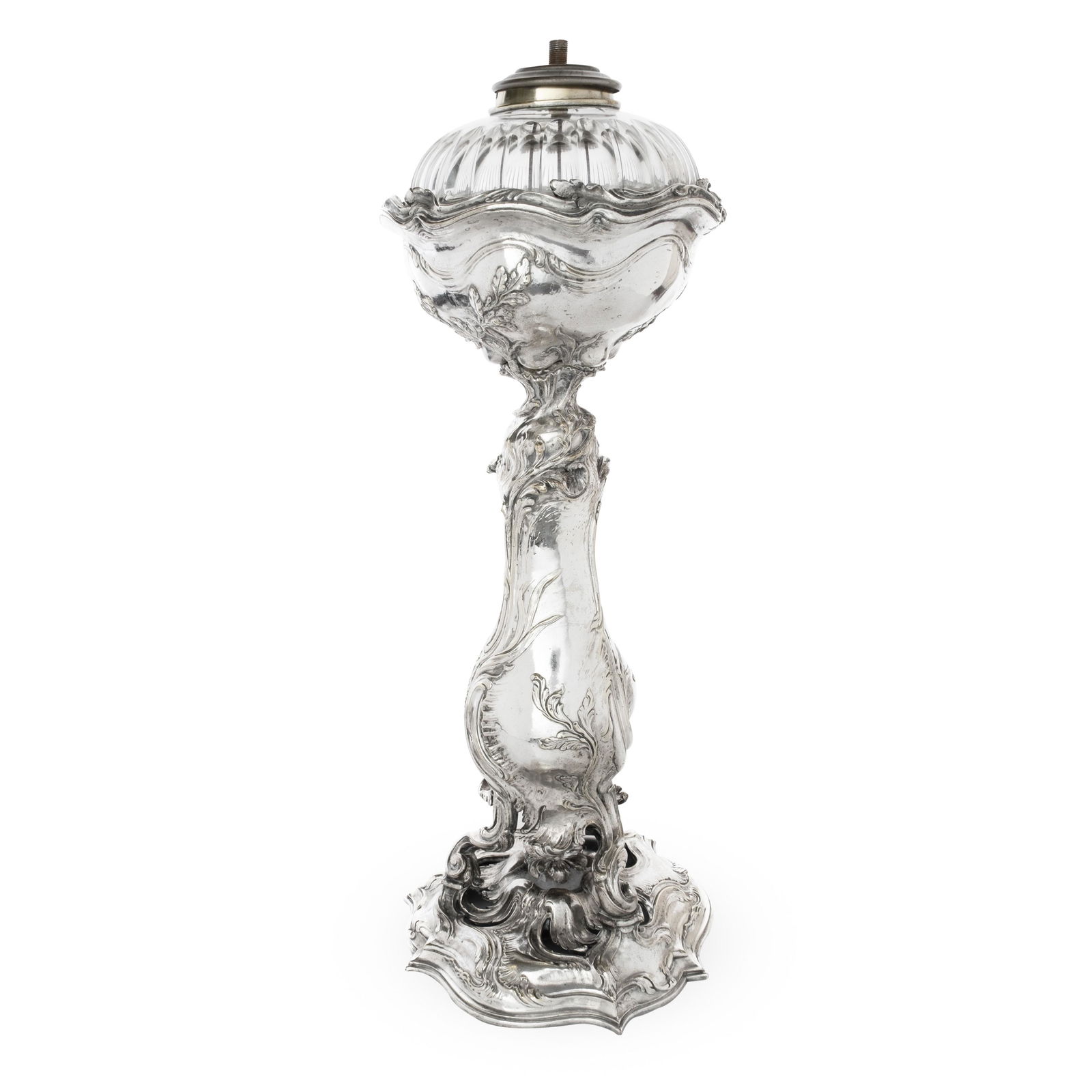 Silver over Bronze and Cut Crystal Belle Epoch Banquet Art Nouveau Lamp, 19th century (1 of 9)
