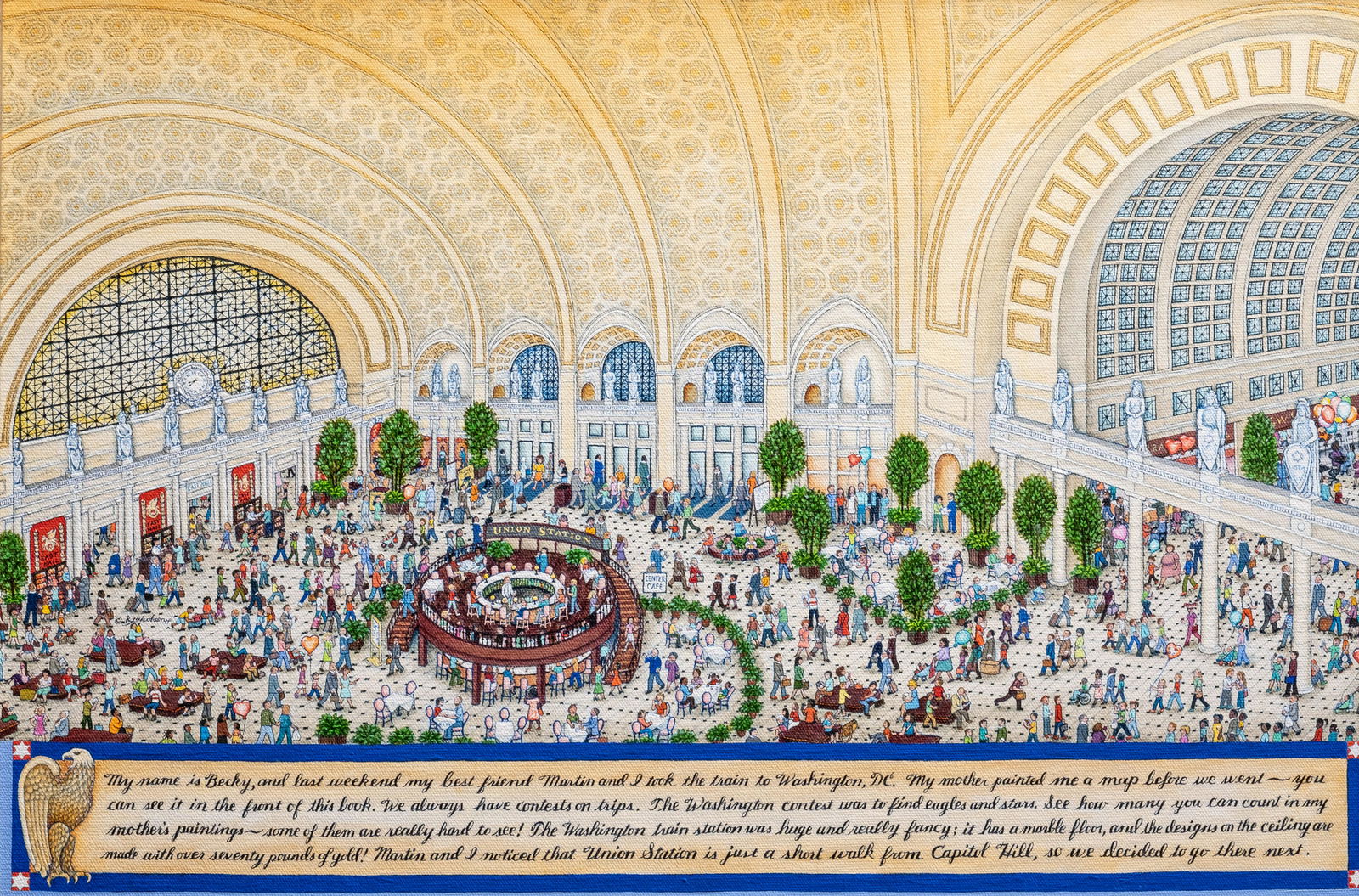 Signed Kathy Jakobsen "Union Station" Oil on Canvas Painting Art: 16.5"H x 24.5"W Frame: 20"H x 28"W (1 of 9)