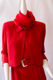 Oscar De La Renta 100% Silk Red Ensemble Size 14: Oscar De La Renta 100% Silk Red Ensemble Size 14