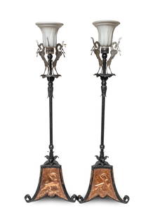 Exceptional William Hunt Diederich Pair of Torchieres: Exceptional William Hunt Diederich Pair of Torchieres, from the collection of noted collector and respected gallery owner, Kenneth Dukoff of Niagara Falls, NYWilliam Hunt Diederich Pair of Torchiere w