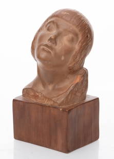 Signed M. Real Del Sarte Terra cotta art deco Jeanne d'Arc Bust: Signed M. Real Del Sarte Terra cotta BustSigned M. Real Attributed to MAXIME REAL DEL SARTE (1888-1954) â€œHEAD OF JEANNE” (Jeanne d'Arc) Art Deco TERRA COTTA BUST9.5"H x 5"L x 6&q