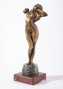Guiraud Rivière signed French Art Deco or Art Nouveau Gilt-Bronze Sculpture: Guiraud Rivière signed French Art Deco or Art Nouveau Gilt-Bronze Sculpture on marble basesAttributed to Guiraud Rivière with Inscribed signature on the marble Guiraud-Riviere, Circa 19209.75&qu