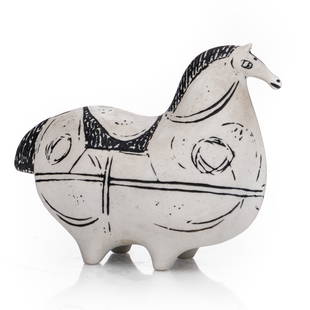 Stig Lindberg for Gustavsberg signed Hand-painted Horse Sculpture: Stig Lindberg for Gustavsberg signed Hand-painted Horse SculptureRare Stig Lindberg for Gustavsberg, stoneware horse with hand painted decoration. 1950s-60s5.5&quot;H x 6.5&quot;L