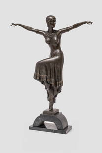 Antique Dimitri Chiparus "Graceful Dancer" Bronze Art Deco Sculpture C.1925: Signed Demetre H. Chiparus "Graceful Dancer" Bronze Sculpture C.1925 on Marble BaseAntique Signed Demetre Haralamb Chiparus "Graceful Dancer" Art Deco Bronze Sculpture C.1925 on Ma