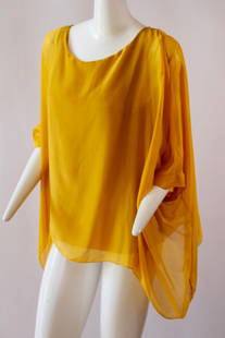Vintage Gina Milano, 100% Silk Yellow Blouse Size Small: Gina Milano, 100% Silk Yellow Asymmetrical Caftan Style Blouse, Made in ItalyGina Milano, 100% Silk Yellow Asymmetrical Caftan Style Blouse, Made in Italy. Flattering and forgiving top that can be cas