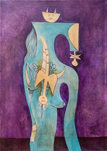 Wilfredo Lam Signed Oil on Canvas "Surreal Abstract" Painting 1973: Wilfredo Lam Signed Oil on Canvas "Surreal Abstract" Painting 1973 from a noted collectorSigned Oil on Canvas ,This is an excellent example of the work that this artist is known for. Paintin