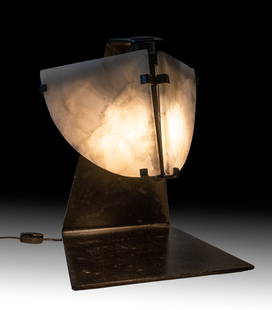 Pierre Chareau Table Lamp Unsigned and Attributed 12" × 10" × 8.75": Pierre Chareau Table Lamp Unsigned and AttributedVintage Pierre Chareau unsigned and attributed France,c 1923 iron, alabaster. This lamp was restored/rewired and is ready for usePierre Chareau designe