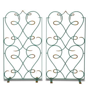 Gilbert Poillerat (attrib) French Art Deco Iron Fire Screens: Gilbert Poillerat (attrib) screens pair of French Art Deco Iron Fire ScreensPair of French Art Deco Enameled Wrought Iron Fire Screens in the manner of Gilbert Poillerat. Born in 1902, Gilbert Poiller