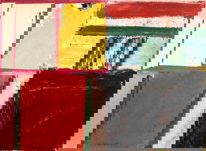 Alfred Leslie Abstract Expressionist Oil and Collage on Board Painting, 1959 Frame: 21.25" x 17.25"H: Alfred Leslie Abstract Expressionist Oil and Collage on Board Painting, 1959Signed Alfred Leslie (1927-2023) Oil and Collage on Board Painting. Alfred Leslie was an American painter and filmmaker. He