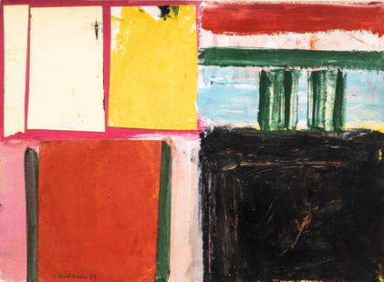 Alfred Leslie Abstract Expressionist Oil and Collage on Board Painting, 1959 Frame: 21.25" x 17.25"H: Alfred Leslie Abstract Expressionist Oil and Collage on Board Painting, 1959Signed Alfred Leslie (1927-2023) Oil and Collage on Board Painting. Alfred Leslie was an American painter and filmmaker. He