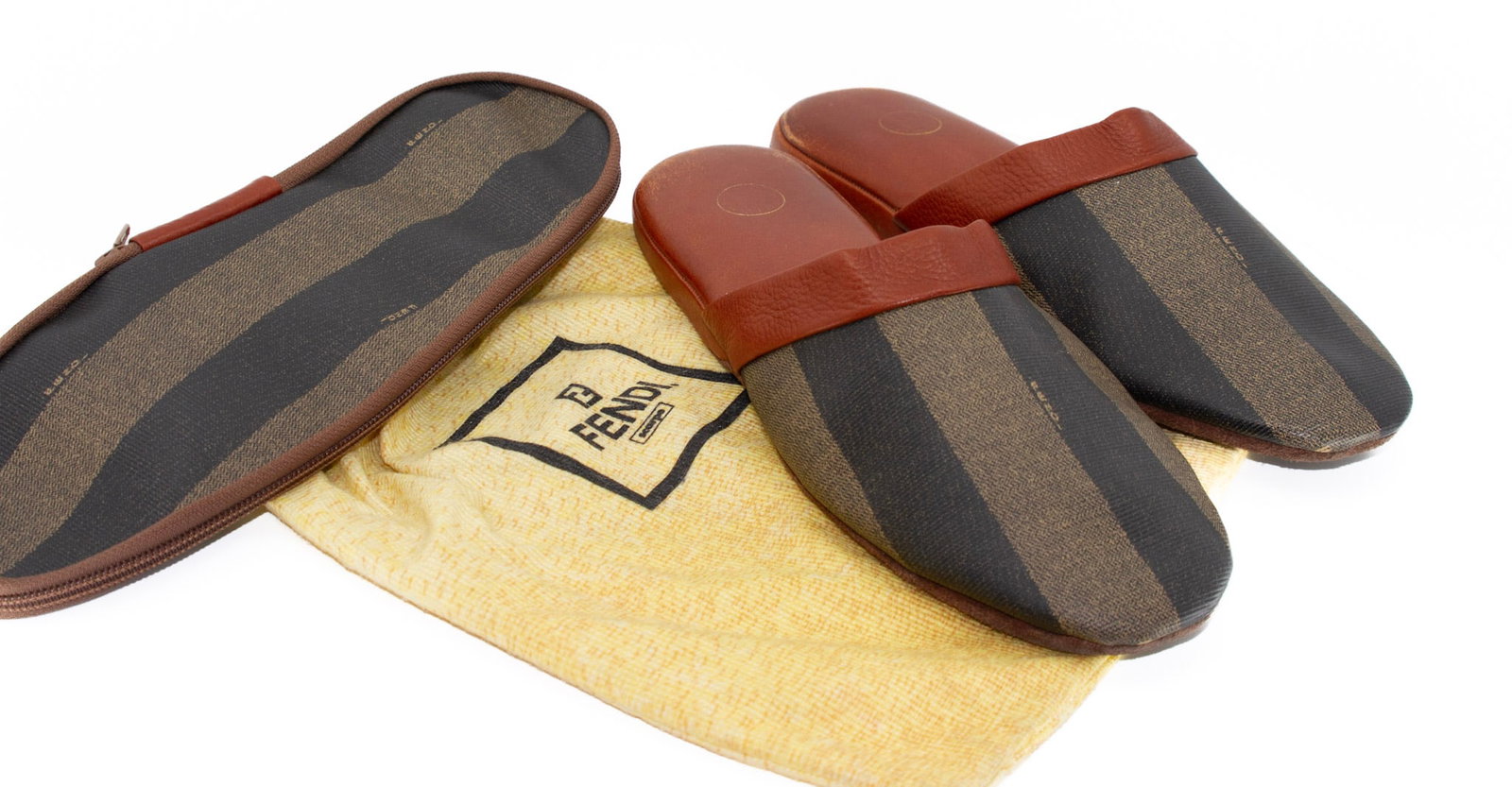 Fendi Mens Slippers, With Bag: Fendi Mens Slippers, With Bag 12" x 4" SHIPPING: Collective Hudson does NOT offer in-house shipping or quotes. Please refer to shipping policy or terms for a list of third party shippers. Pu