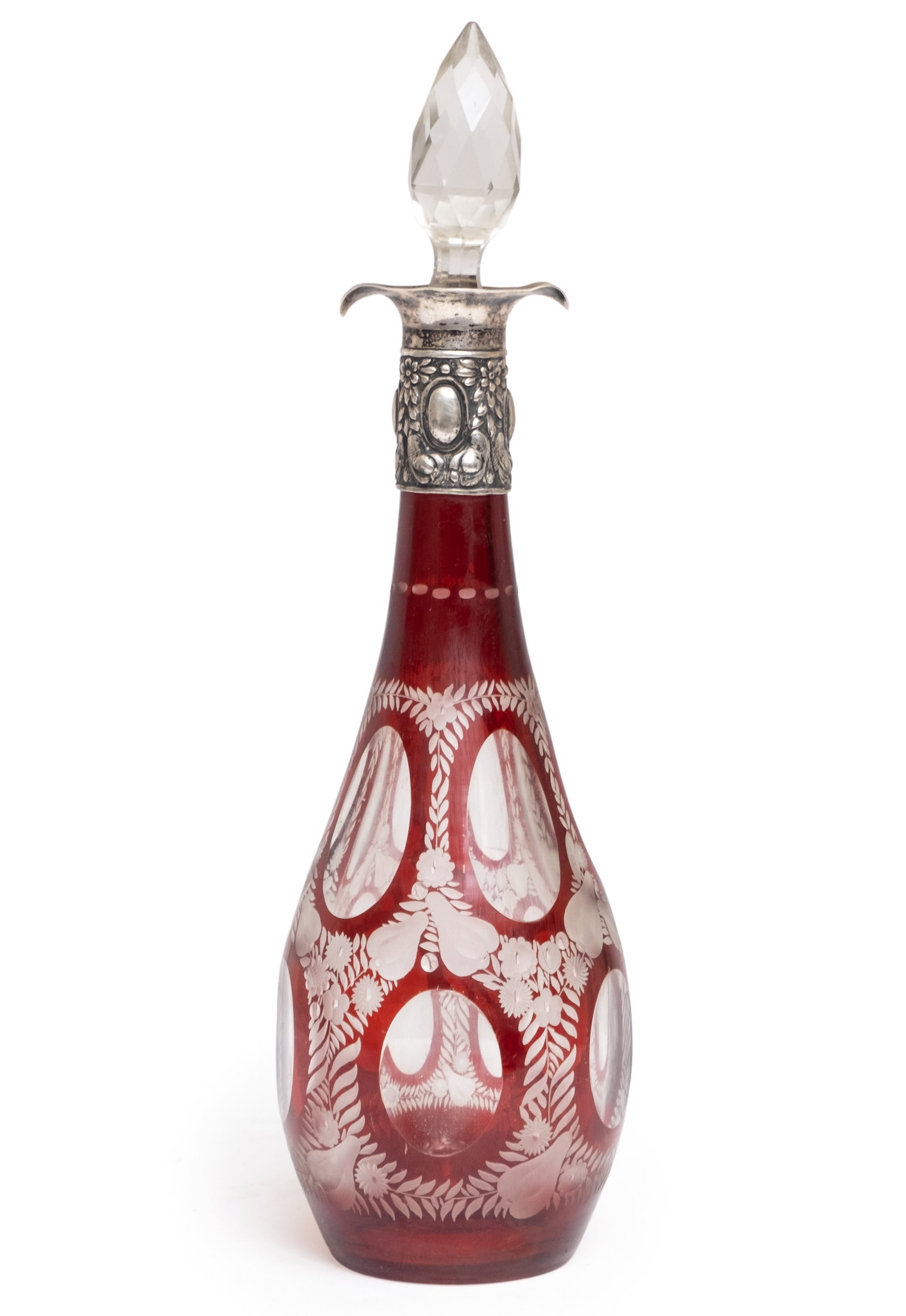 Decanter 11.5" Antique Fine Cut and Etched Glass with silver mountings mid 19th century (1 of 10)