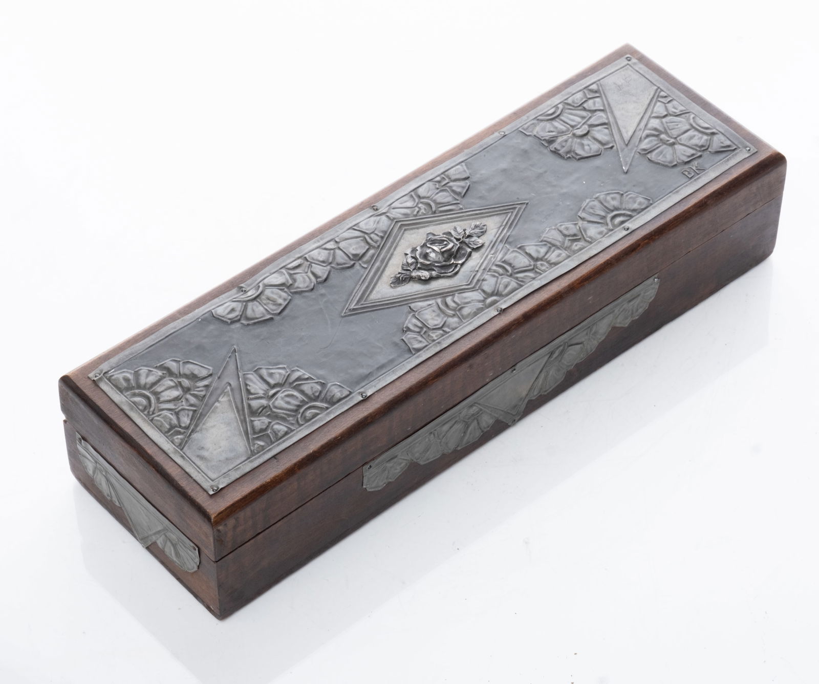 Art Nouveau Glove Box Silver Mounted Fruitwood signed, probably French made circa 1900 (1 of 8)