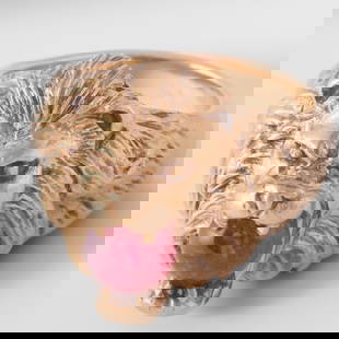 Gemologist 18K Gold Lion Ruby Ring: Gemologist 18K Gold Lion Ruby Ring, well defined and executed mens size ring that can be resizedRing Size 11. Natural Ruby 2.94 ct. 7.52 x 7.79 x 4.65mm. Comes with GEM.reportRing Size 11 SHIPPING: Co