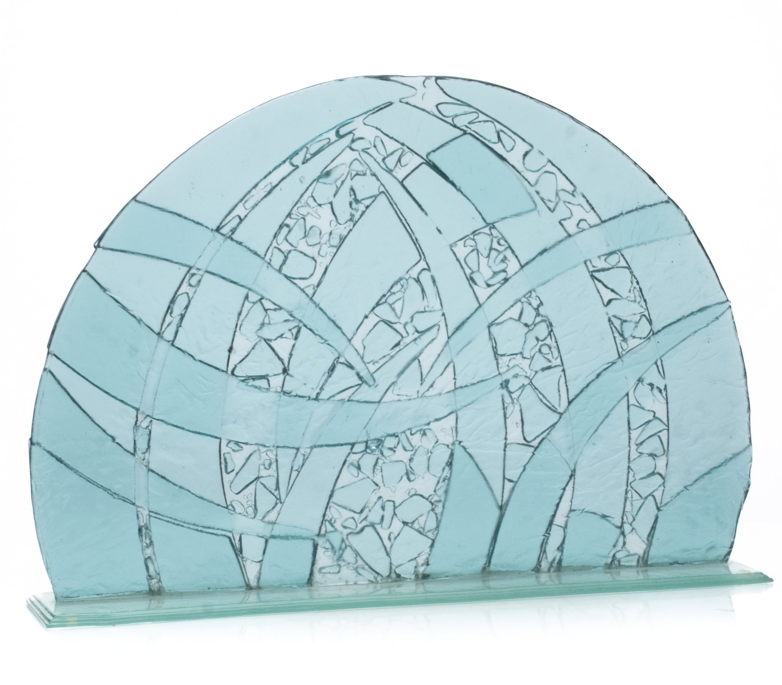 Signed S.A.G. Art Glass Arched Screen Sculpture: Signed S.A.G. Art Glass Arched Screen Sculpture Signed art glass, each fashioned as an arch on a rectangular base and featuring texture throughout. Signed "S.A.G." on underside and dated "'94". 16 1/2