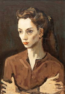 Moses Soyer Oil on Canvas Painting Signed and dated: Moses Soyer Oil on Canvas Painting Signed M Soyer ( Moses Soyer.) "Cynthia in Brown" written into the frame on verso. Moses Soyer was an American social realist painter. He studied art in New York at