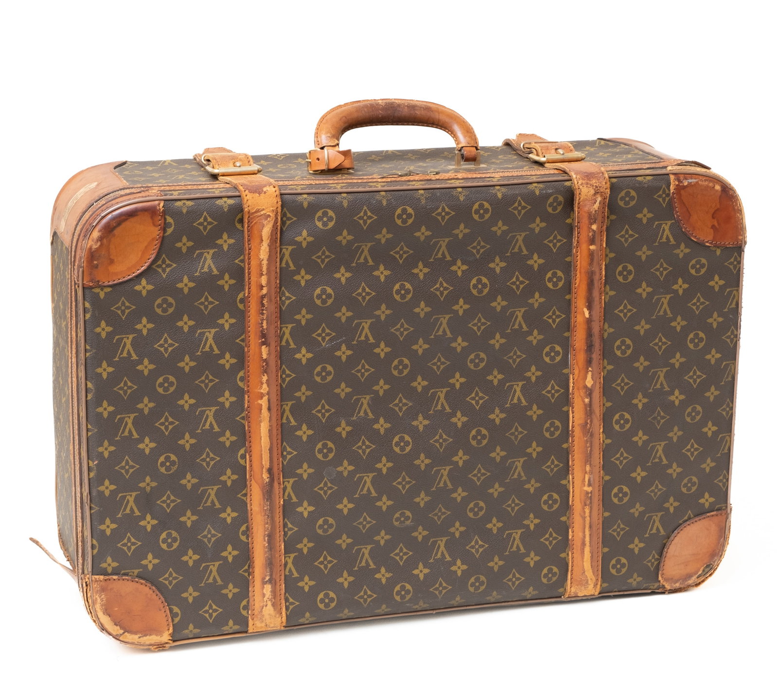 Vintage Louis Vuitton Double Strap Monogram Brown Leather Suitcase (1 of 11)