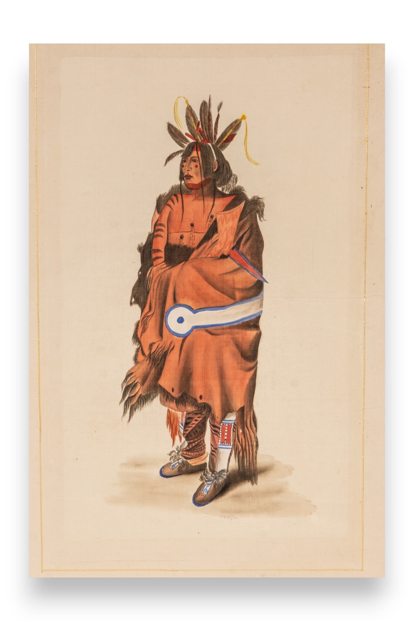 Signed L.R Laffitte painting of Plains Native American Indian watercolor. (1 of 4)