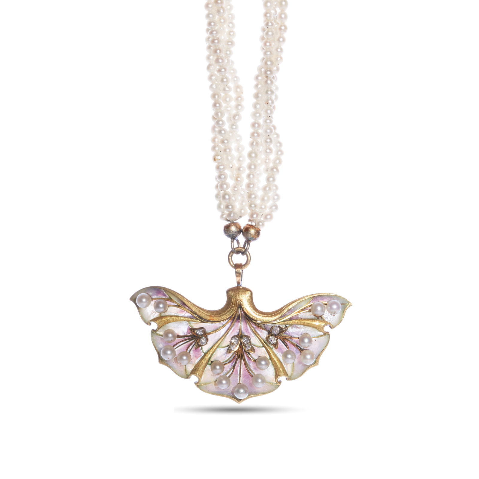 Excellent large Art Nouveau 14K Gold,Pearls,Diamond Plique-a-Jour enamel convertible Brooch/ Pendant (1 of 4)