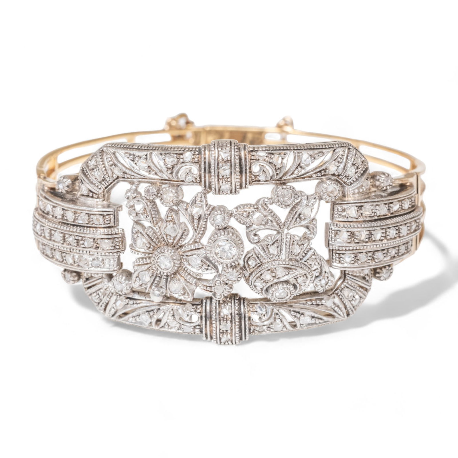 Art Deco 18K Gold, Silver and Diamond Bracelet (1 of 8)