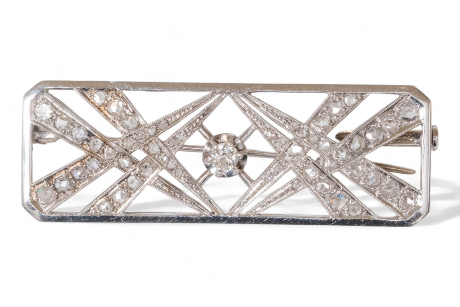 Diamond Brooch 18k Art Deco Brooch 750 thousandths centered with an old cut diamond set in a (1 of 6)