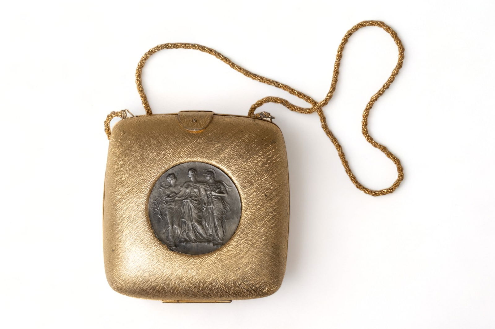 Rosenfeld Vintage Gilt Metal Purse, Vintage Rosenfeld gold tone metal evening bag, 5 1/2 x 5 1/2 x 1 (1 of 4)