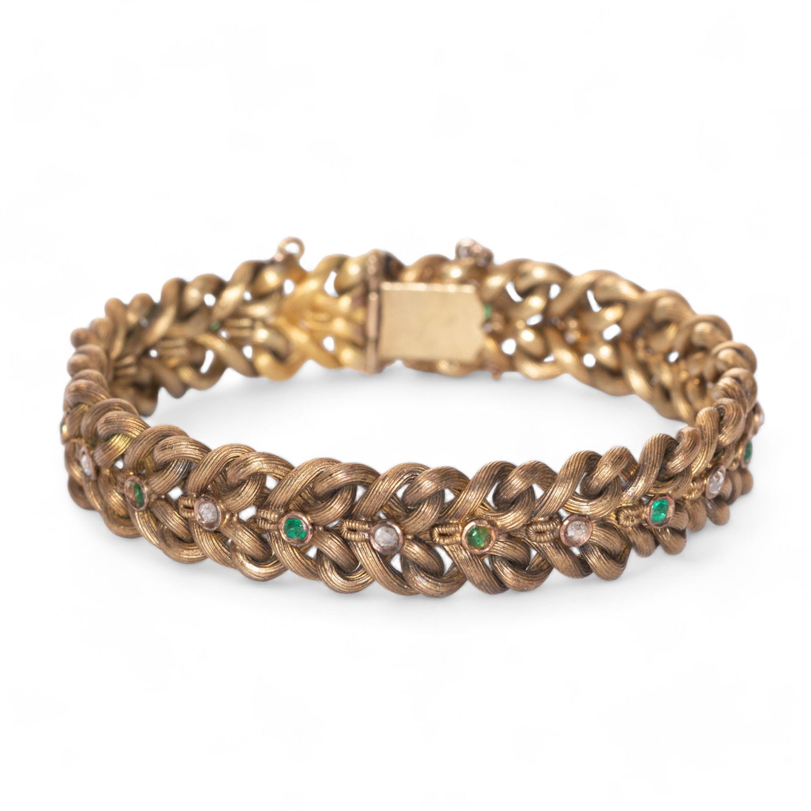 Antique Nouveau Gold, Emerald, And Diamond Bracelet (1 of 5)