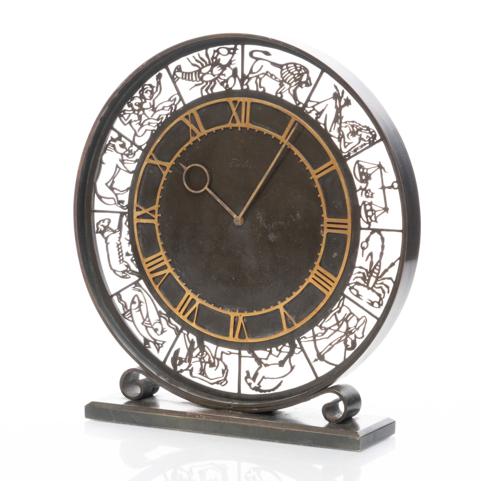 Art Deco Turler Signed Astronomical Zodiac Mantle Clock (1 of 5)