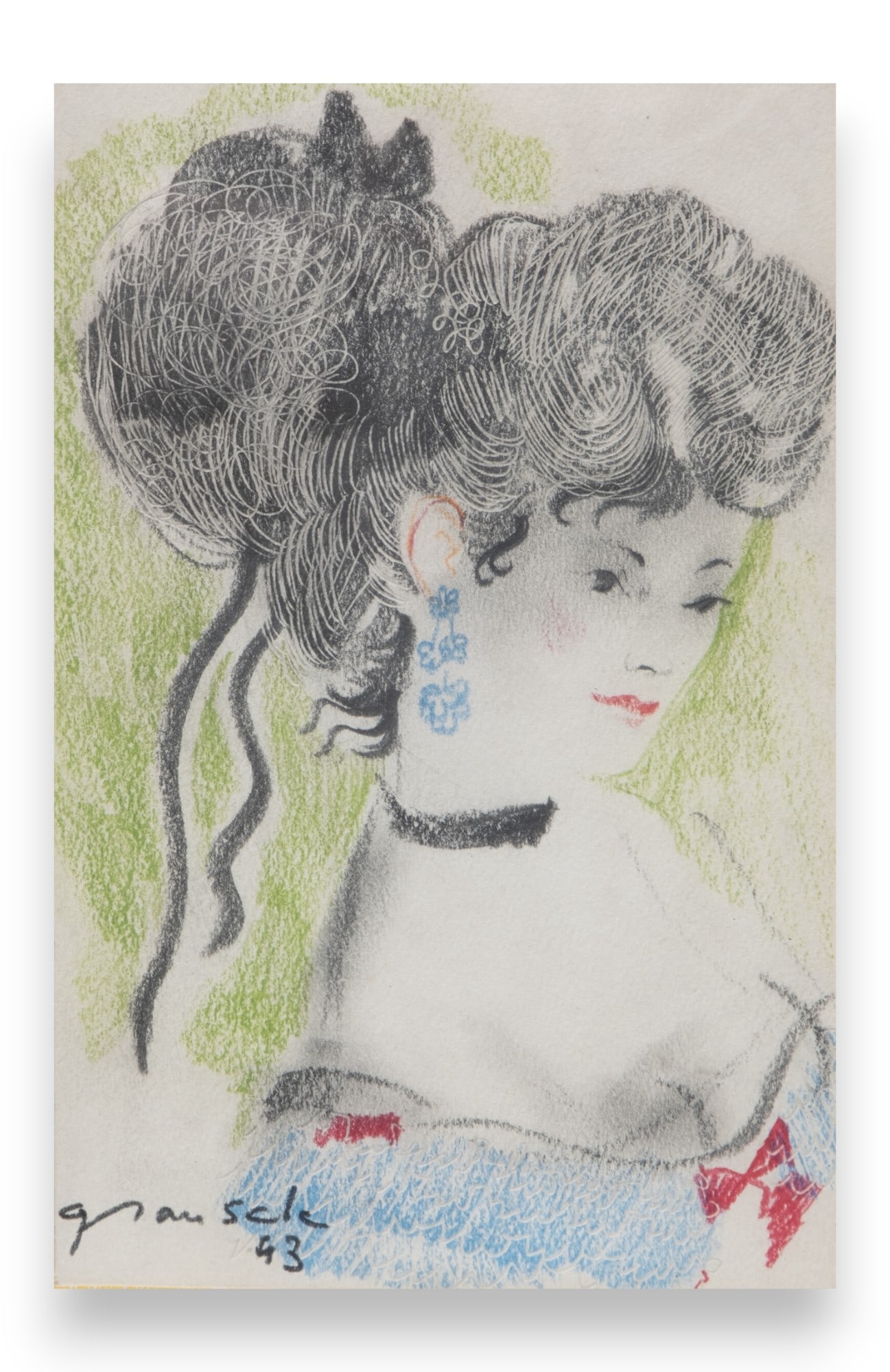 Original Emilio Grau Sala Drawing / Painting: Original Emilio Grau Sala Drawing / PaintingThe original drawing is with colored pencils. It is signed and dated in pencil. Accompanied by a photo of Grau Sala stuck on the back (see photo). Size:Visi