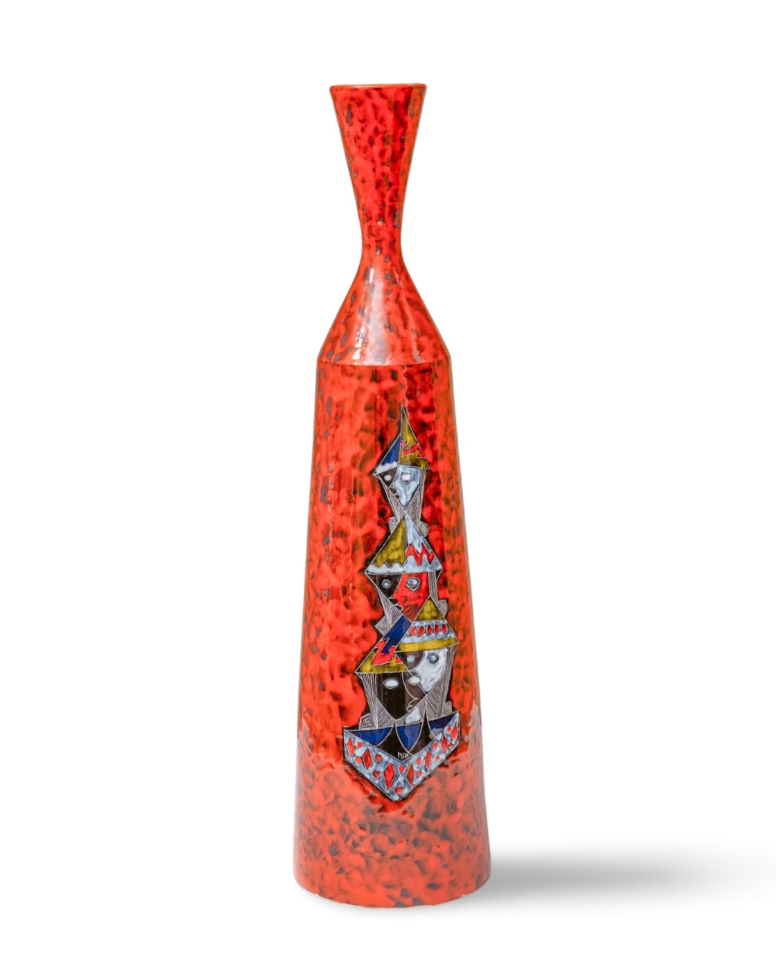 Tall Mid Century Signed Italian Porcelain Vase With Incised And Enamel Designs (1 of 13)