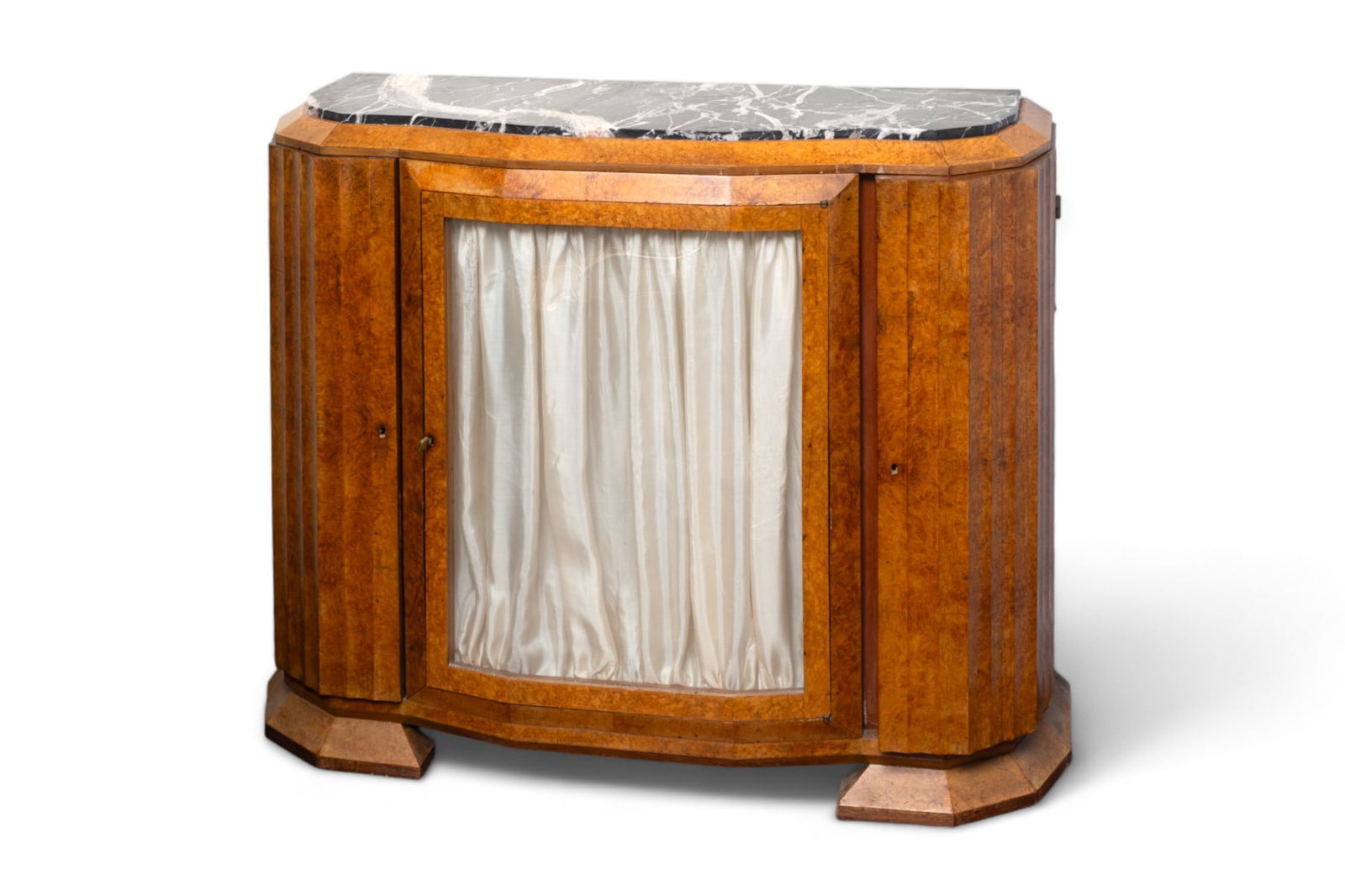 Art Deco Burl Elm Cabinet with Marble Top, 1930s (1 of 10)
