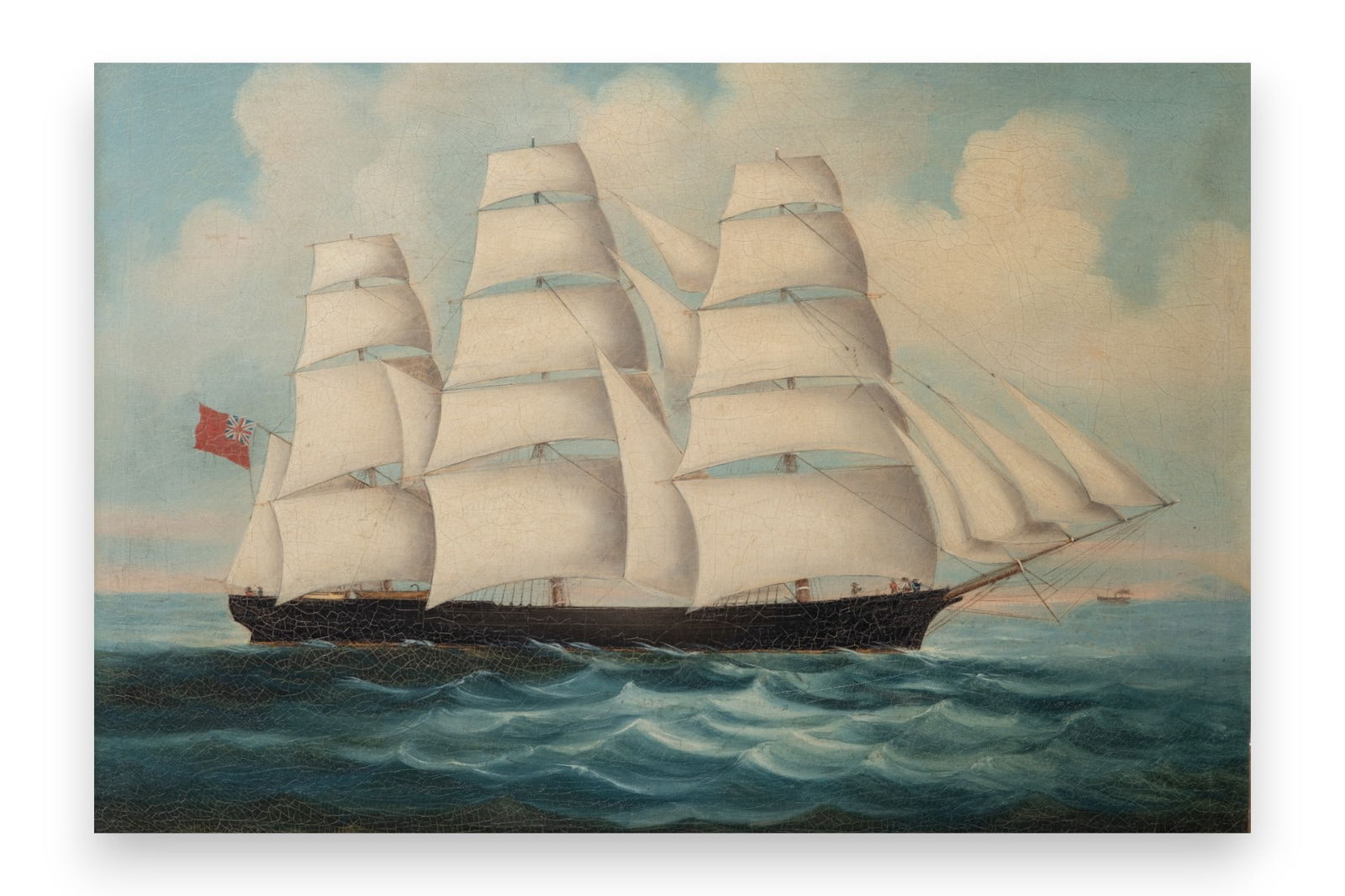 Antique China Trade School, Oil On Canvas Painting (1 of 18)