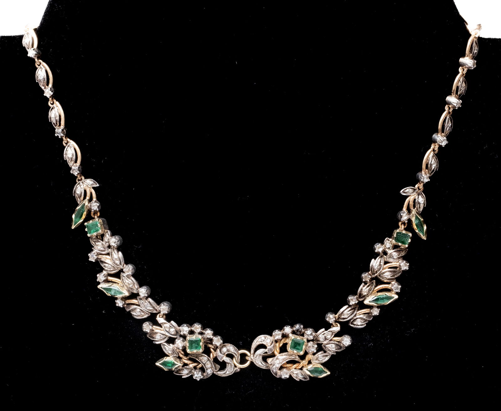 Art Nouveau Gold, Silver, Diamond, and Emerald Necklace, Late 19th Century (1 of 8)