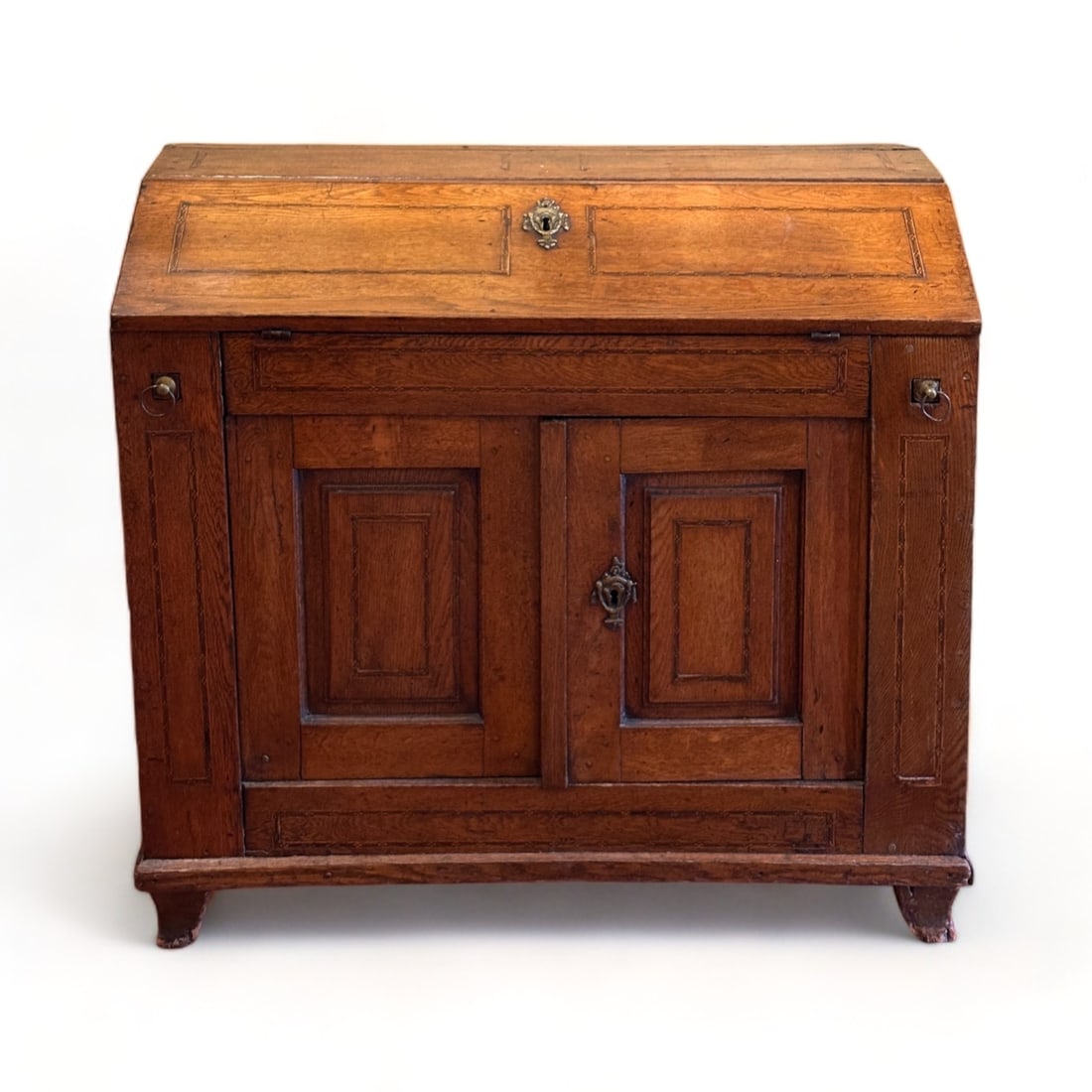 Amsterdam School Antique Oak Inlaid Desk Cabinet with Raised Panels (1 of 6)