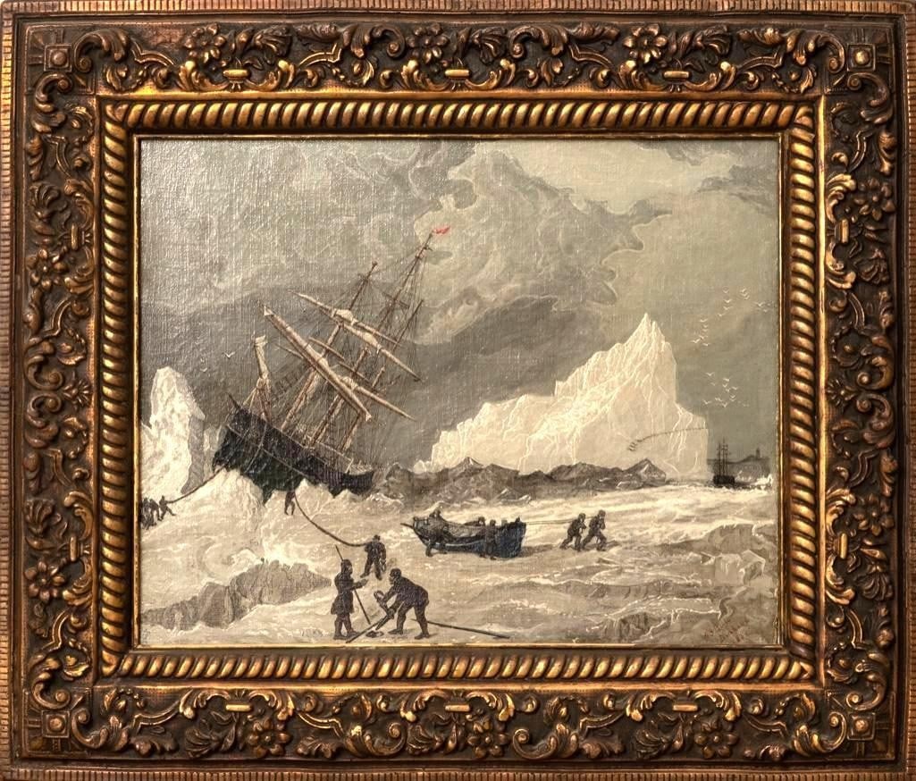 Arctic or Antarctic Exploration Oil on Canvas Painting,19th century
